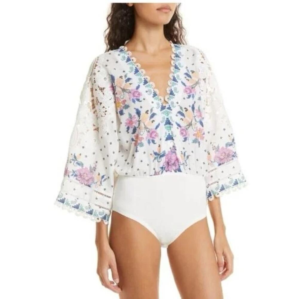 FARM Rio Floral Embroidered White Bodysuit